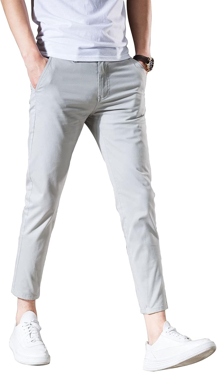 Men‘s Cropped Chino Pants Skinny Fit Chinos Khaki Pant